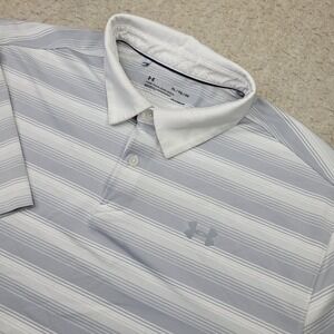 Under Armour Heat Gear Golf Polo Shirt Mens XL Gray Striped Short Sleeve‎
